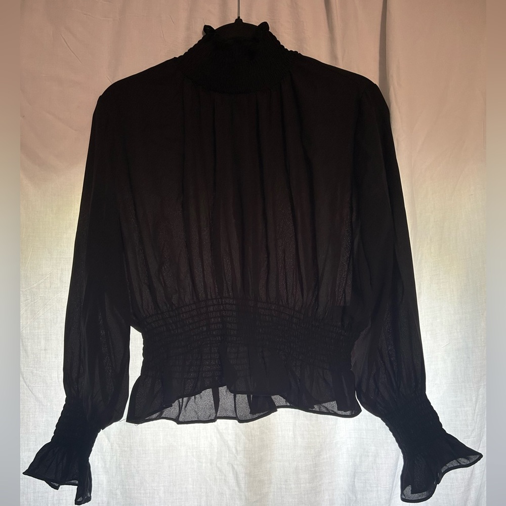 4$ SALE Shine star black sheer blouse. Ruffled sleeves and neck line